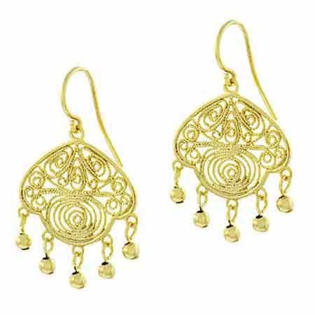 18 Karat Gold über Sterling Silber Vintage Filigree Chandelier Ohrringe