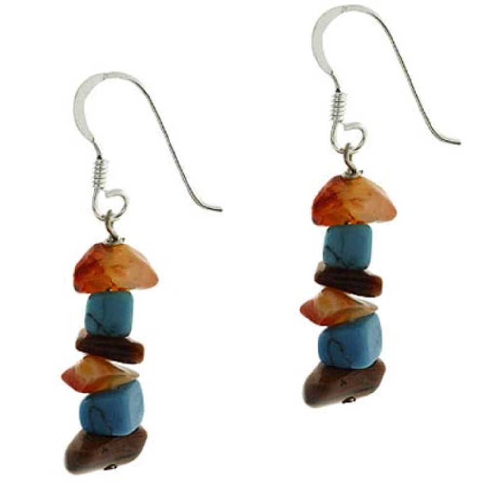 Sterling Silber Carnelian, Tiger Eye und geschaffene Türkis Chip Ohrringe