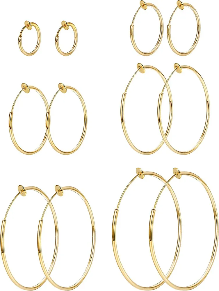 6 Paare Edelstahlschleife Ohrringe Set Clip On Hoop Ohrringe Für Frauen Männer Non Pierced Ohrringe