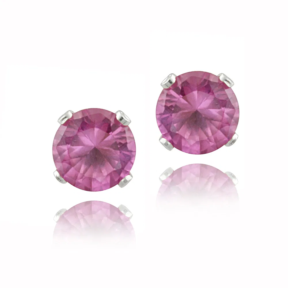 Sterling Silber 1.2ct geschaffen rosa Sapphire Stud Ohrringe, 5mm