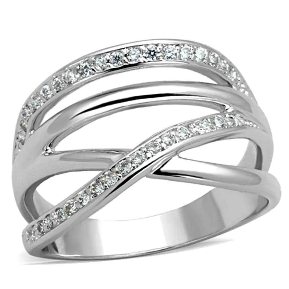 3W836 - Rhodium-Messing - Ring mit AAA-Klasse CZ in Clear