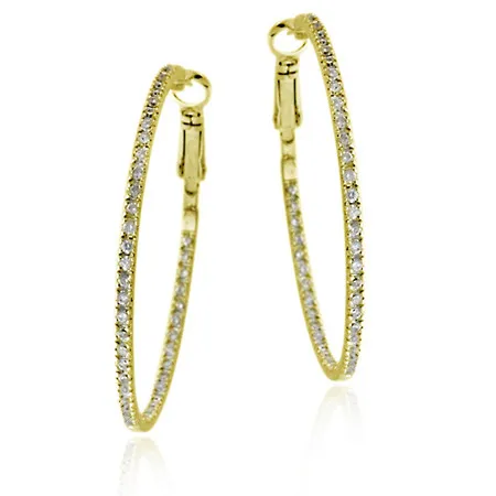 18 Karat Gold über Silber 45mm Inside Out CZ Hoop Ohrringe