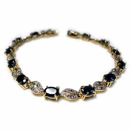 18 Karat Gold über Sterling Silber Saphir & Diamant Accents Wave Link Armband