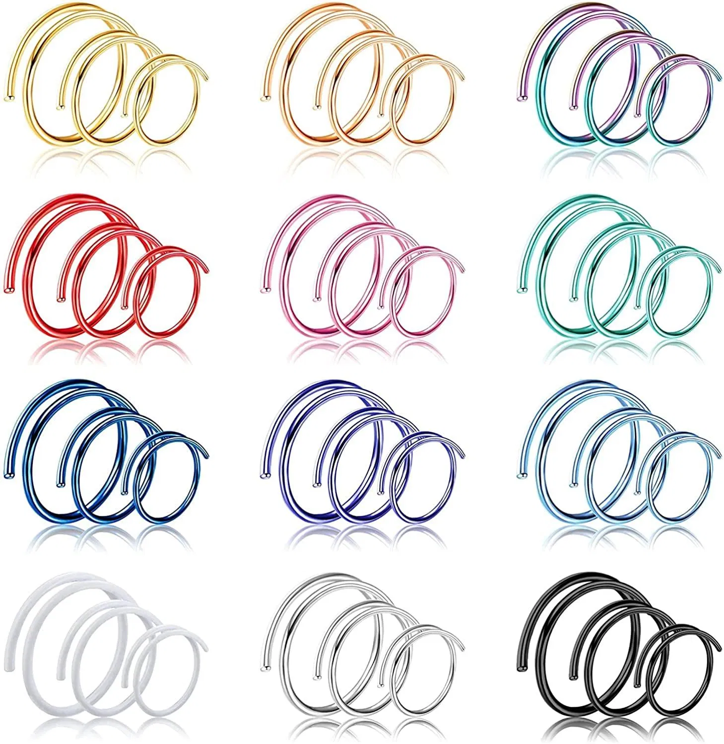 36Pcs Doppel-Nase - Ringe-Schleife für Einzel-Piercing Chirurgische Spiral-Nase - Ring für ein Loch Twist Dünne Nasen-Ring - Schleife Nasenloch Piercing-Schmuck