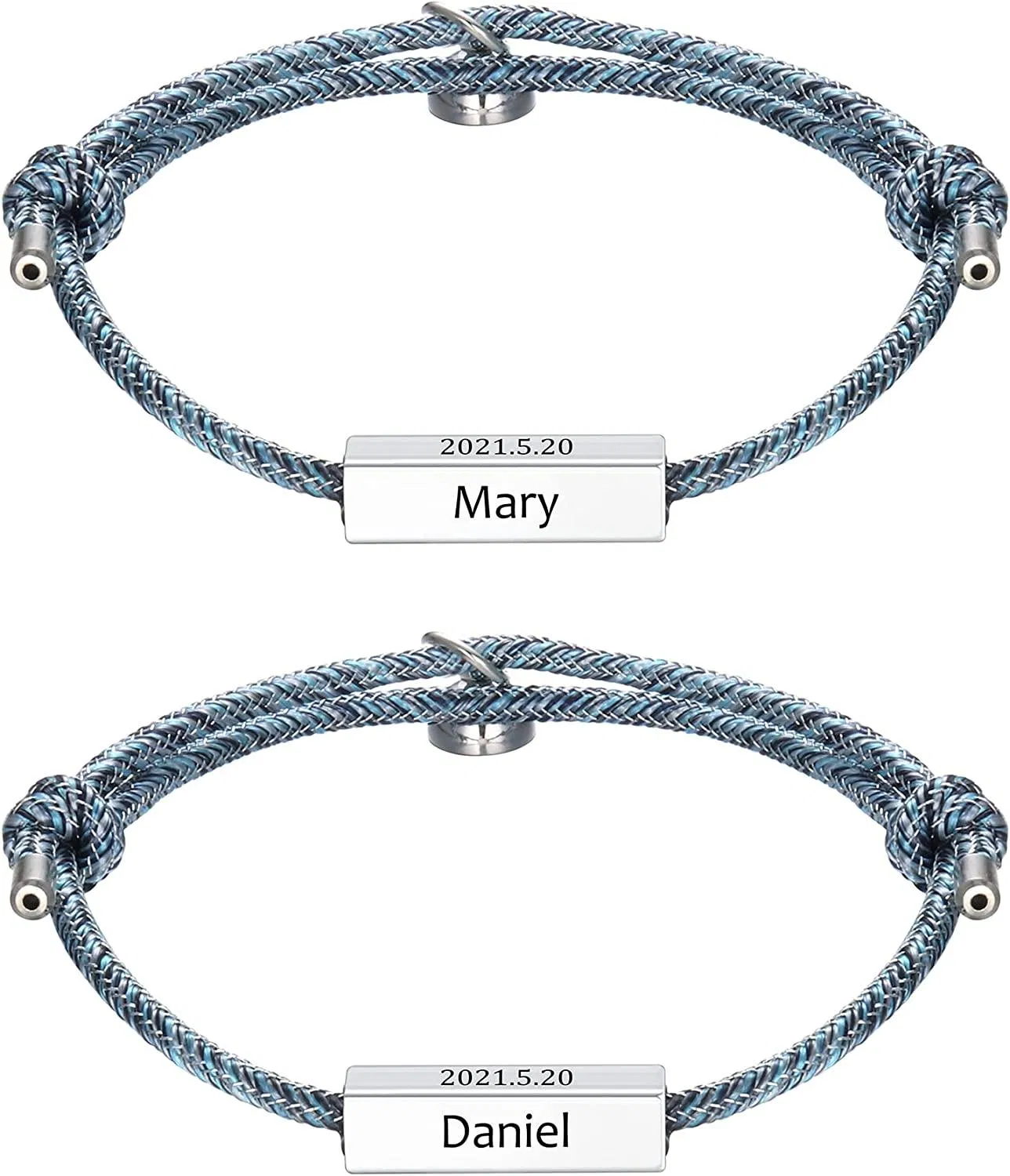 Custom Couple Armbänder Personalisierte Nameplated Datum Gravur ID Matching Couple Armbänder für Freund und Freundin Personalisierte geflochtenen Seil Armbänder für Frauen Männer