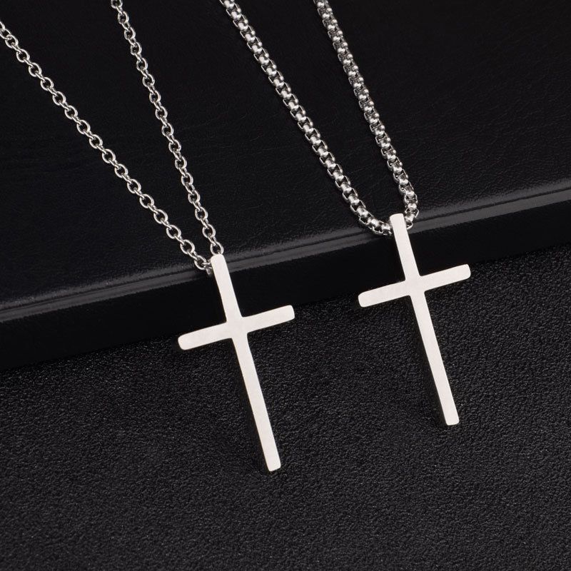 2023Classic Simple Punk Mode Doppelseitige Kreuz Antike Silberfarbe Anhänger Kurze lange Ketten Halskette Schmuck für Frauen Mann