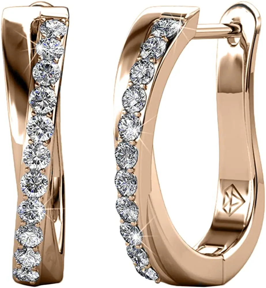 Weißgold plated Hoop Ohrringe für Frauen Twisted Silber Hoops Ohrringe Set mit Round Cut Cubic Zirkonia simuliert Diamant Kristalle