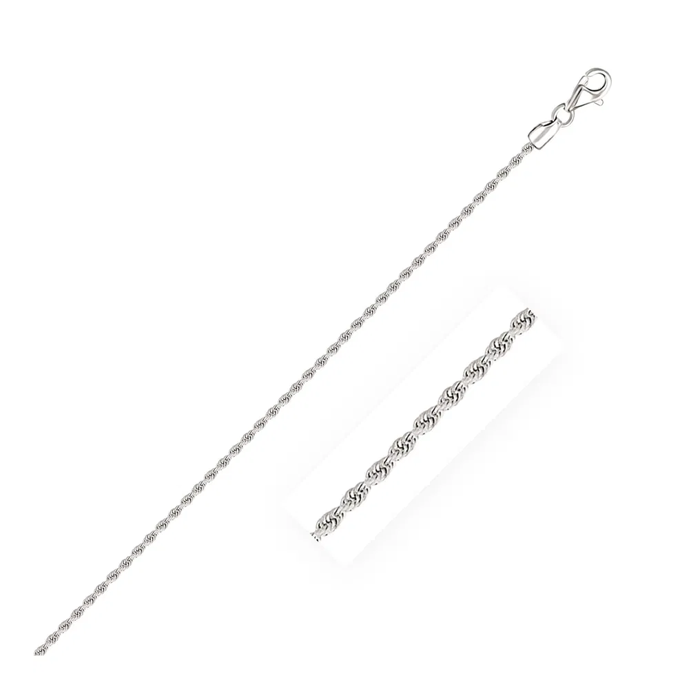 2,0 mm 14 Karat Weißgold Solid Diamond Cut Rope Armband