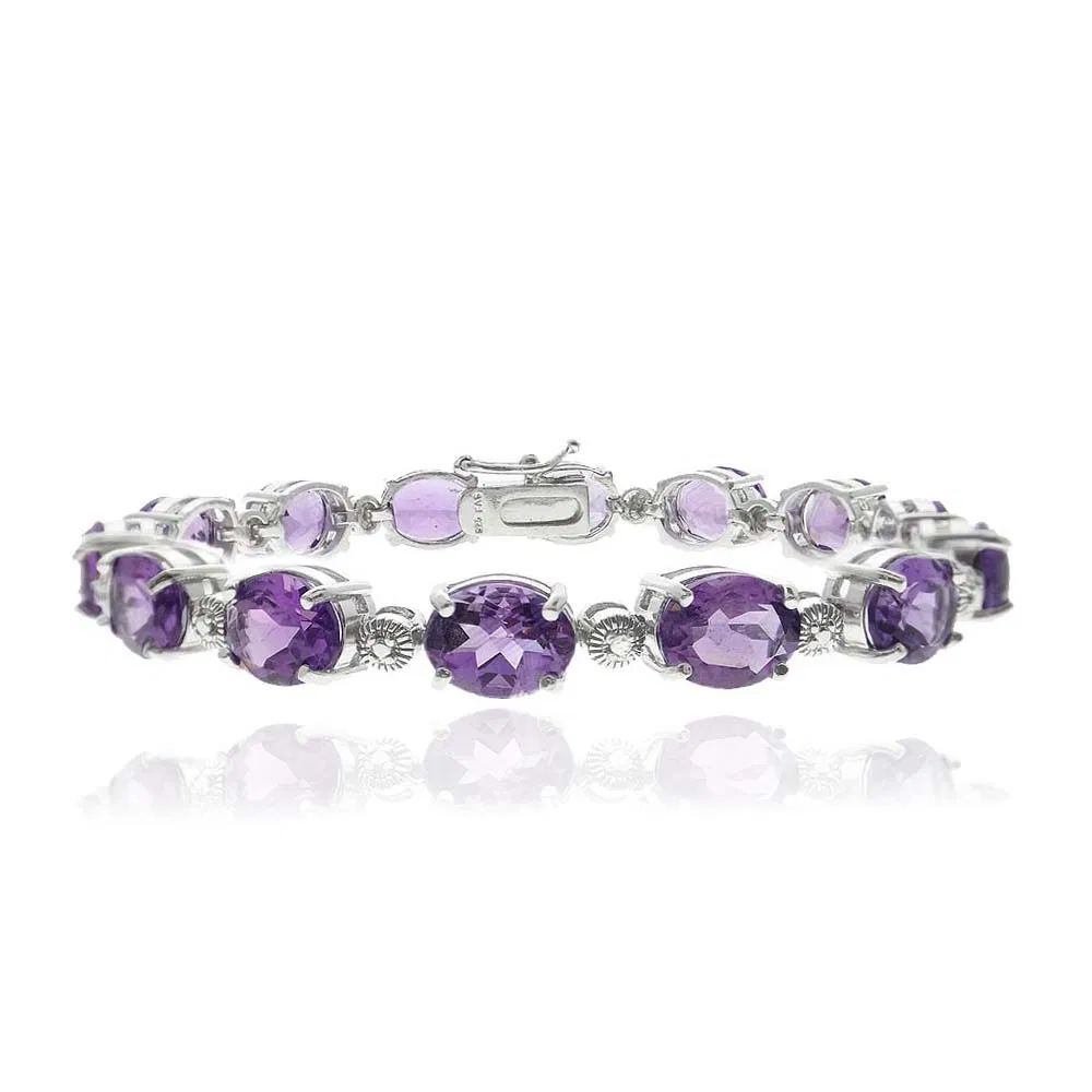 Sterling Silber 23 Karat. Amethyst & Diamant Accent Tennis Armband