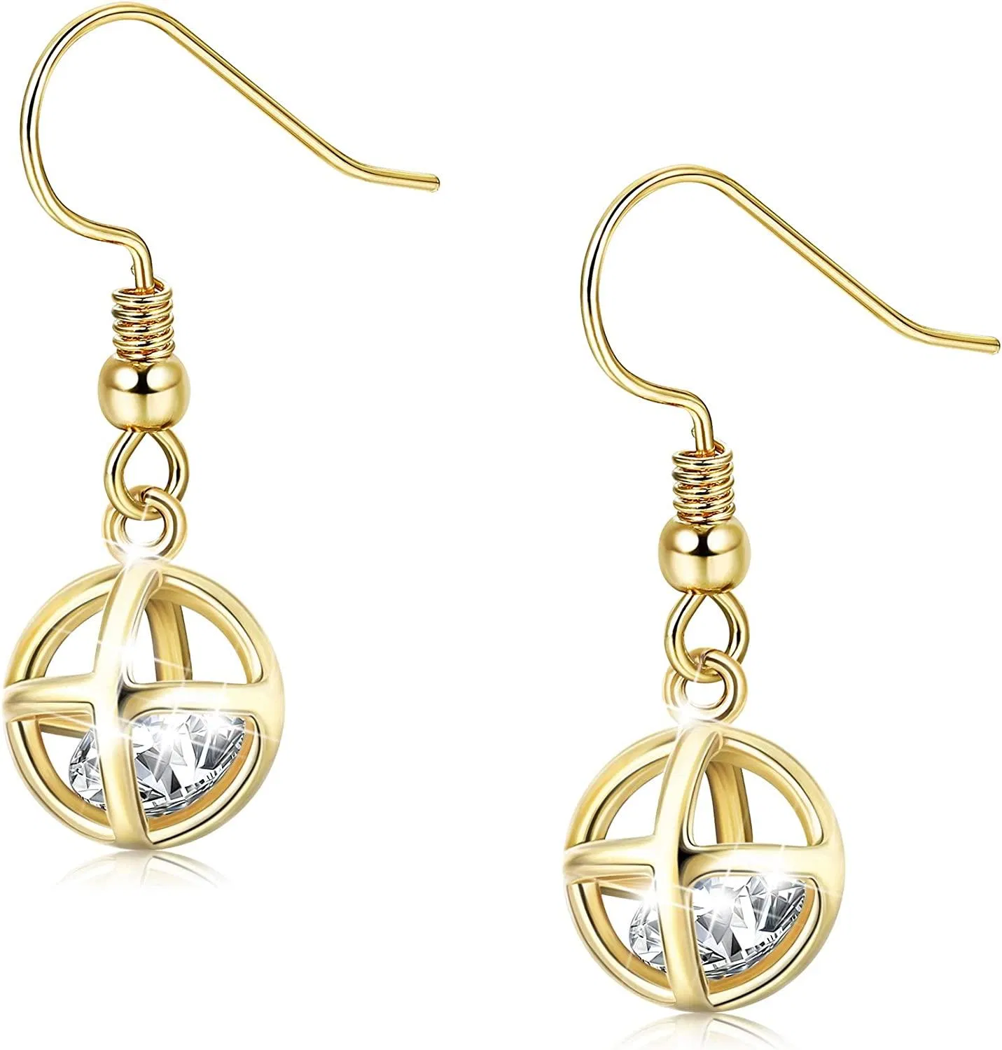 Sterling Silver Small Dangle Ohrringe für Frauen Dainty 14K Gold Plated Filigree Ball Drop Dangle Ohrringe Minimalist White Gold Round Cut 6MM CZ Ohrringe