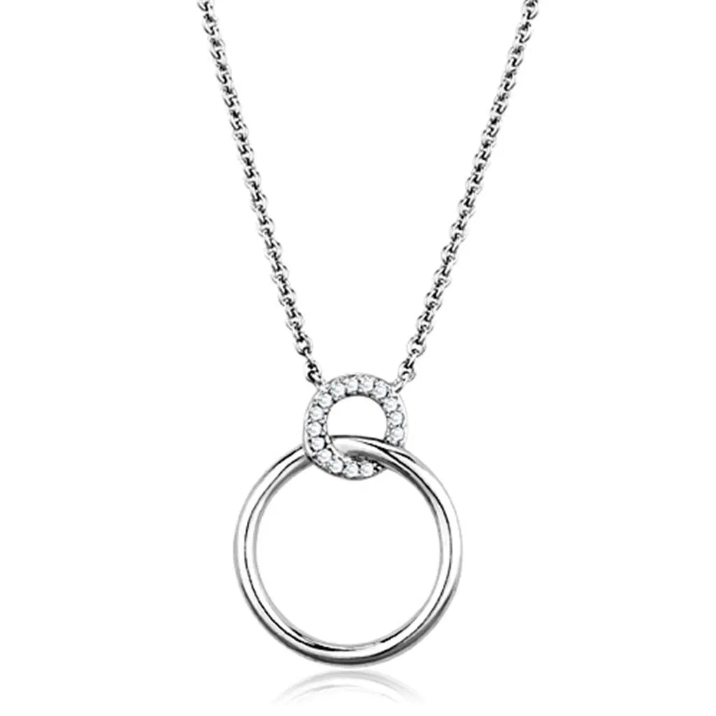 3W717 - Rhodium-Messing - Halskette mit AAA-Klasse CZ in Clear