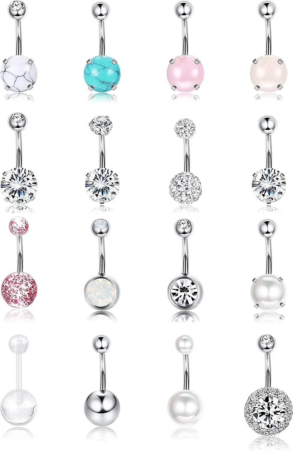 16pcs Bauchknopf Ringe Chirurgische gebogene Nabel Barbell Ringe CZ Opal Marmor Stein natürliche gemischte Stein Körper Piercing Schmuck