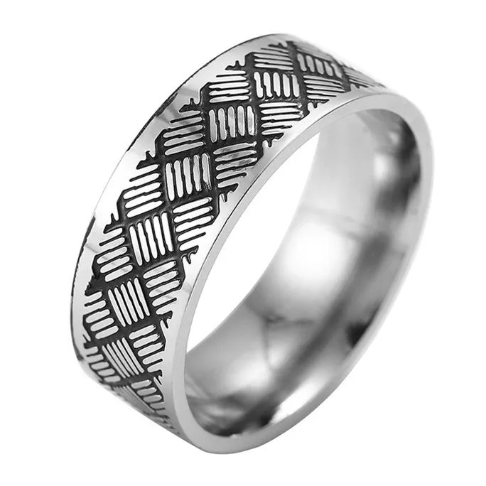 8mm Männer Edelstahl Vintage Geometrisches Muster Schmieren Ring