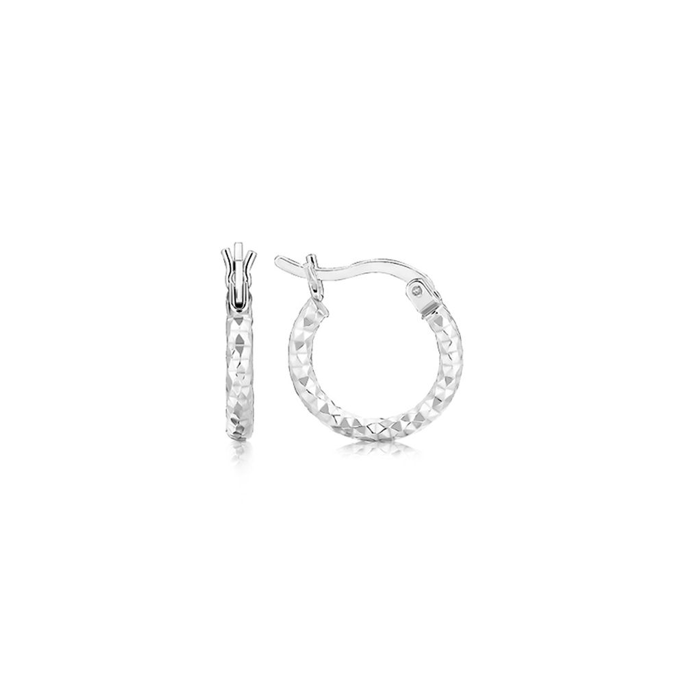 Sterling Silber Rhodium Plated Faceted Design Small Hoop Ohrringe