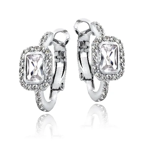 Silberton 3ct weiße Topaz Smaragd Cut Clutchless Ohrringe