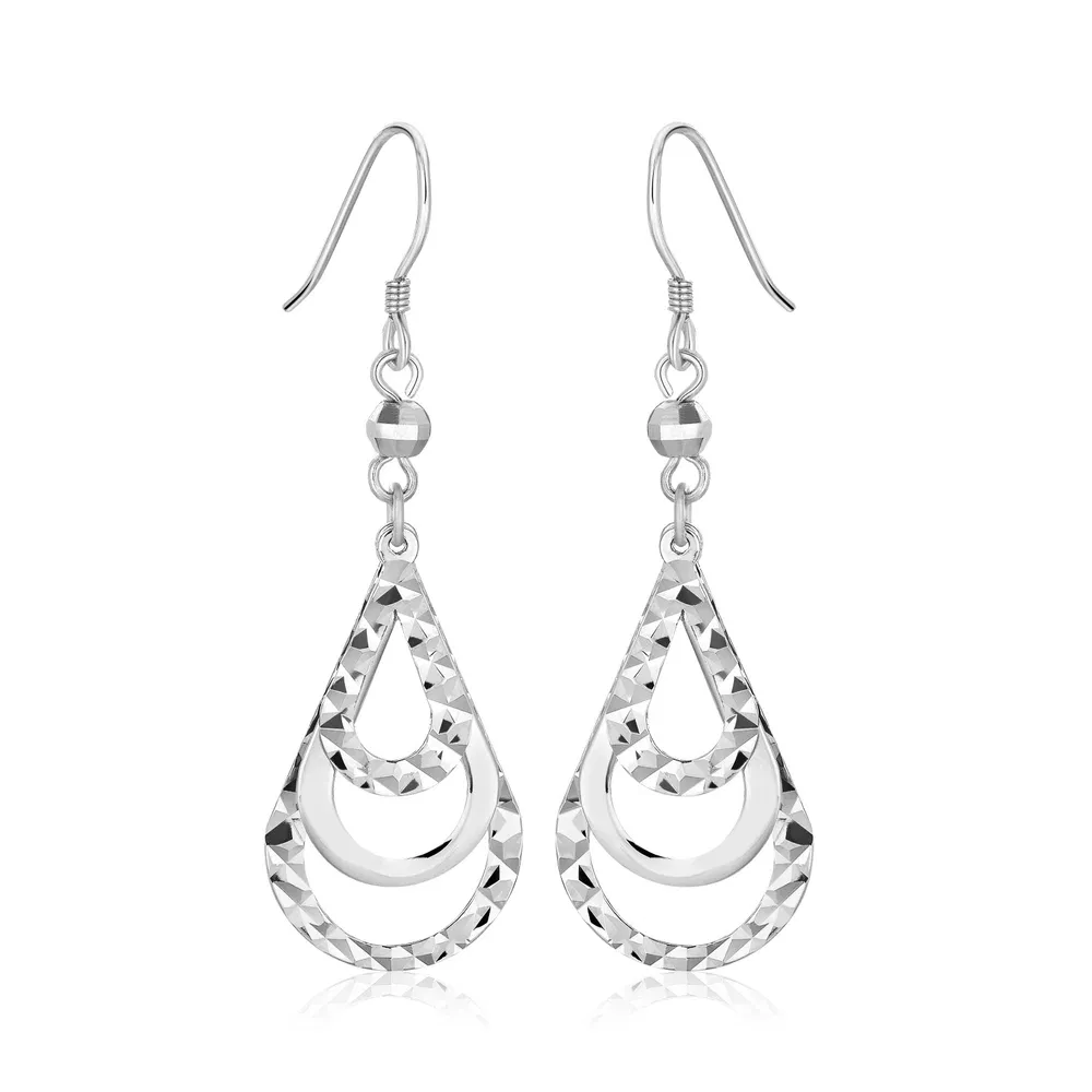 Sterling Silver Textured Graded Open Teardrop Hanging Style Ohrringe