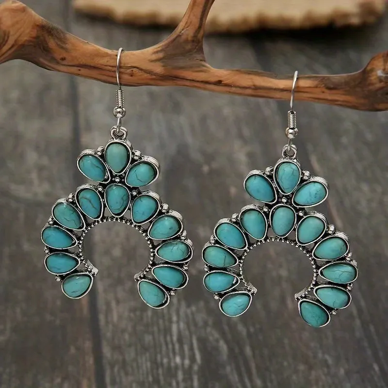 2pcs Vintage Bohemian Style Türkis Dekor Halbkreis Form Mädchen Ohrringe