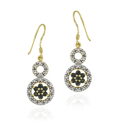 18 Karat Gold über Sterling Silber Saphir Blume & Diamant Akzent Doppelkreis Ohrringe