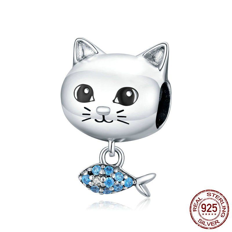Katze und Fisch süße Silber Schmuck Accessoires