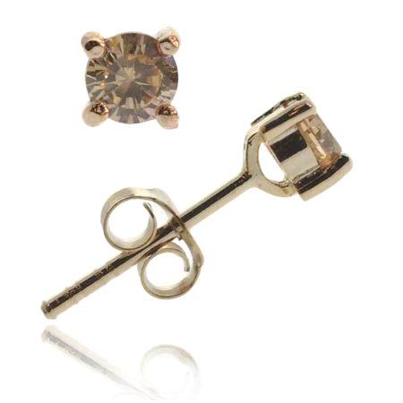 18K Rose Gold über Sterling Silber Champagner CZ 4mm Round Stud Ohrringe
