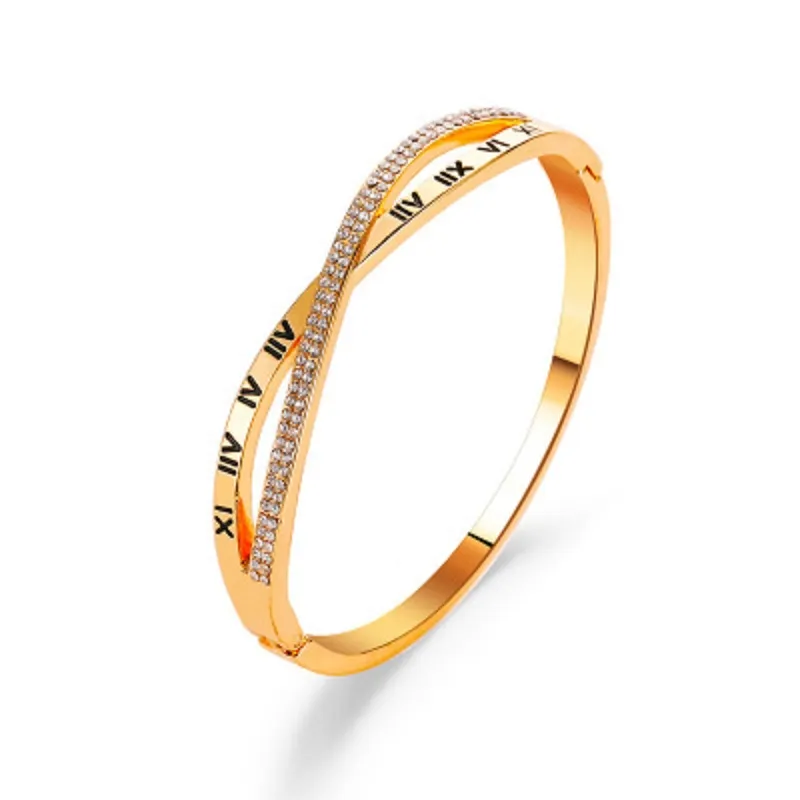 Römische Zahlen Armband mit Rhinestones Edelstahl Armband Armbänder für Frauen