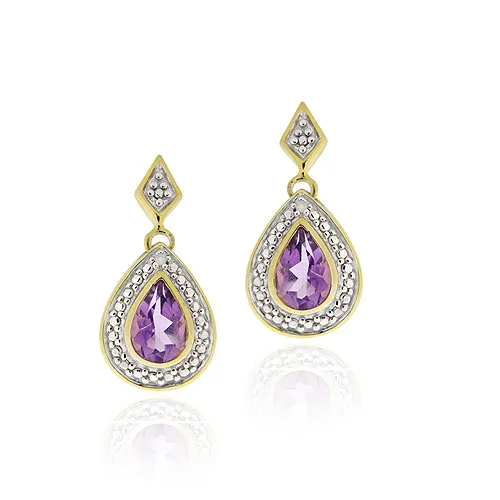 18 Karat Gold über Sterling Silber Amethyst & Diamant Akzent Tränentropfen Dangle Ohrringe