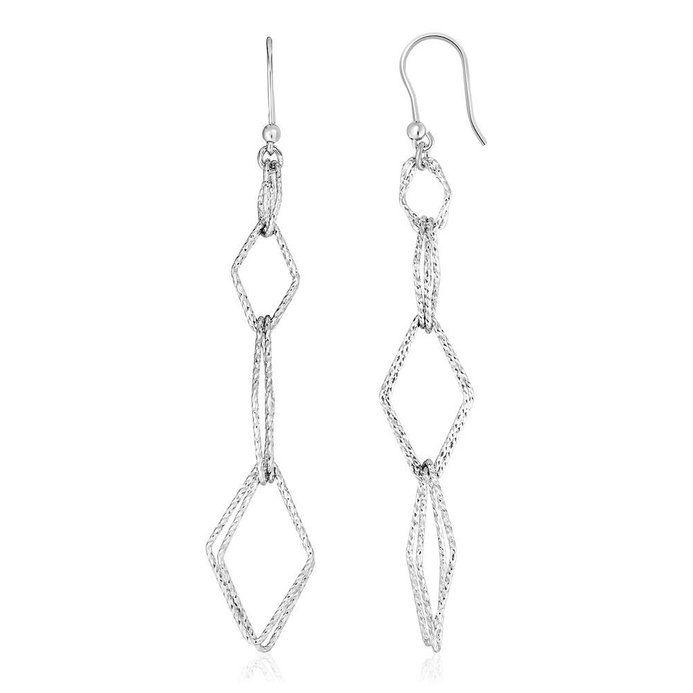 Sterling Silber Textur Verknüpfung Diamond Motif Dangle Ohrringe
