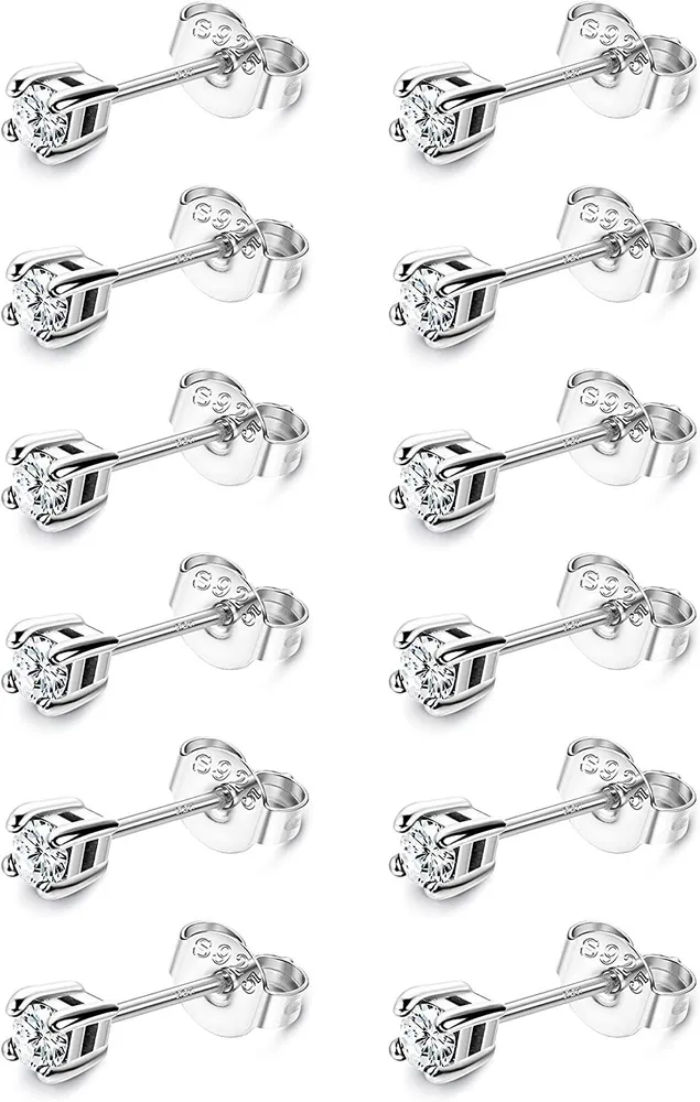6 Paare 925 Sterling Silber Tiny CZ Stud Ohrringe Set Für Damen Kleine 3mm Kubik Zirkonia Ohrringe