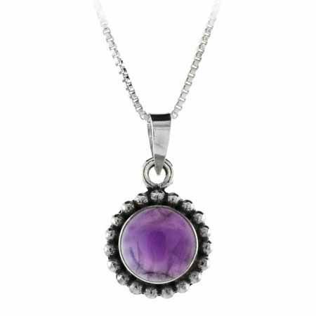 Sterling Silber Cabochon Amethyst Bali Perlen Kreis Anhänger