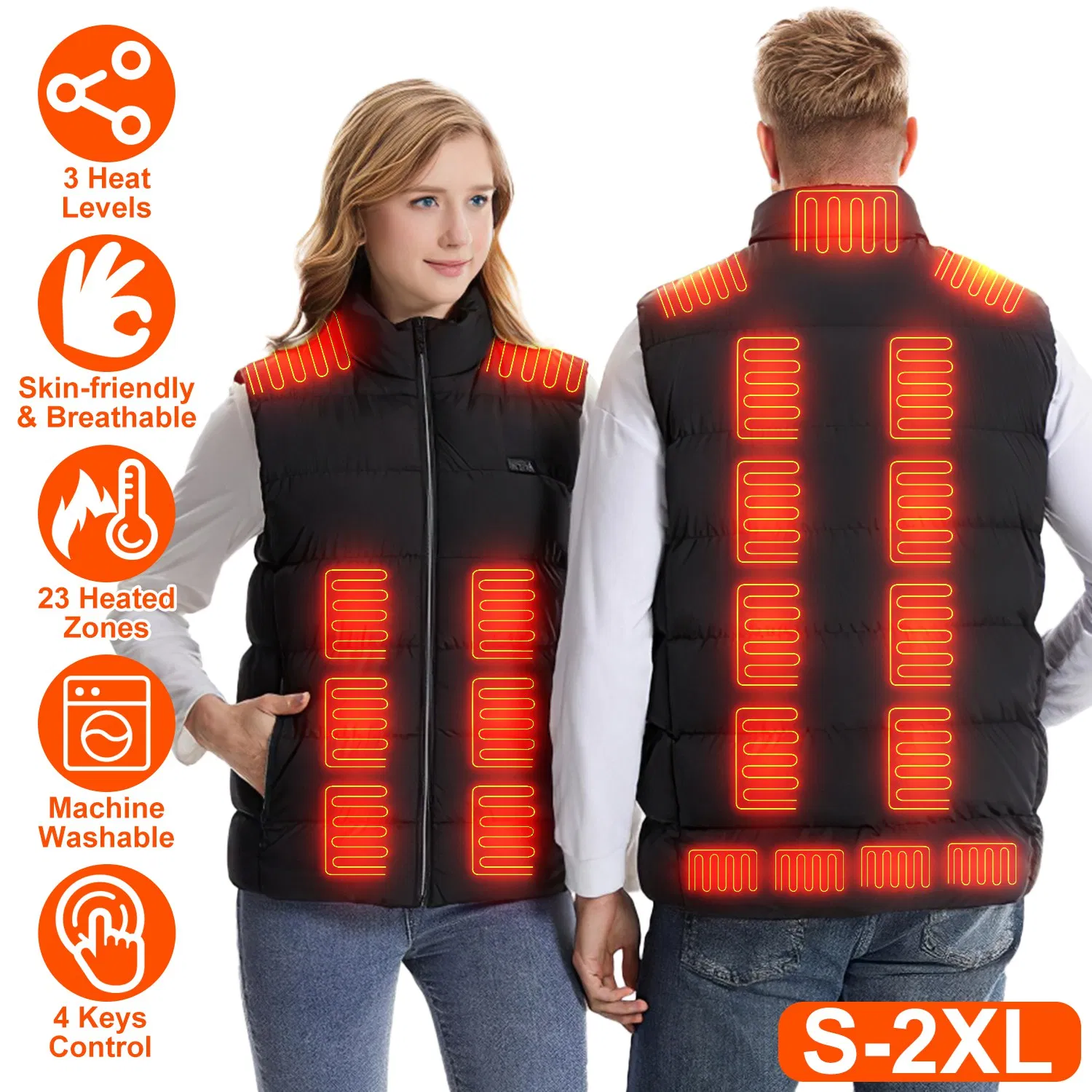 1Pc Heizweste Männer Frauen Heizjacke mit 23 Heizzonen 3 Wärmestufen USB-betriebene Maschine waschbar für Winter Wander Skiing Skating Outdoor-Aktivitäten