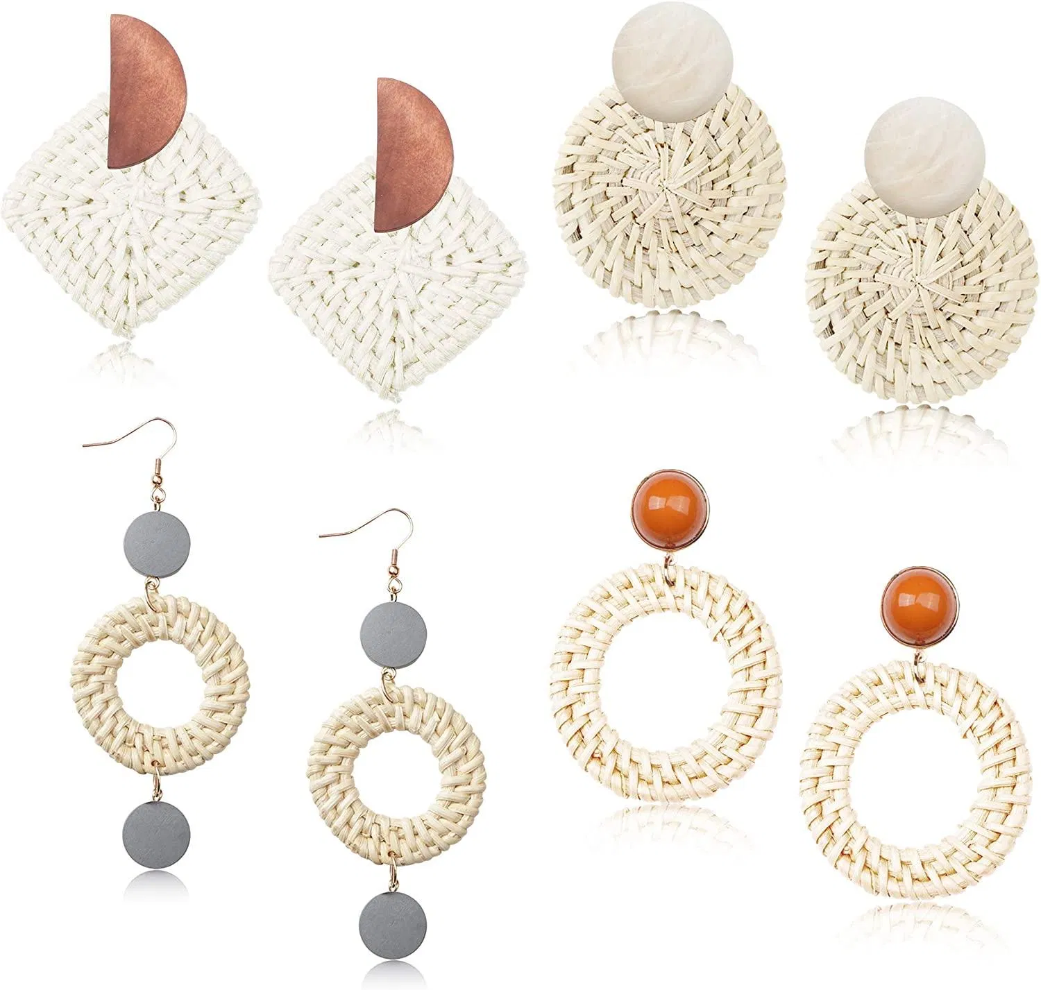 Rattan-Ohrringe für Frauen Mädchen Leichtgewicht Geometrische Aussage Ohrringe Handgemachte Stroh Wicker Gewebe Drop Dangle Ohrringe Set