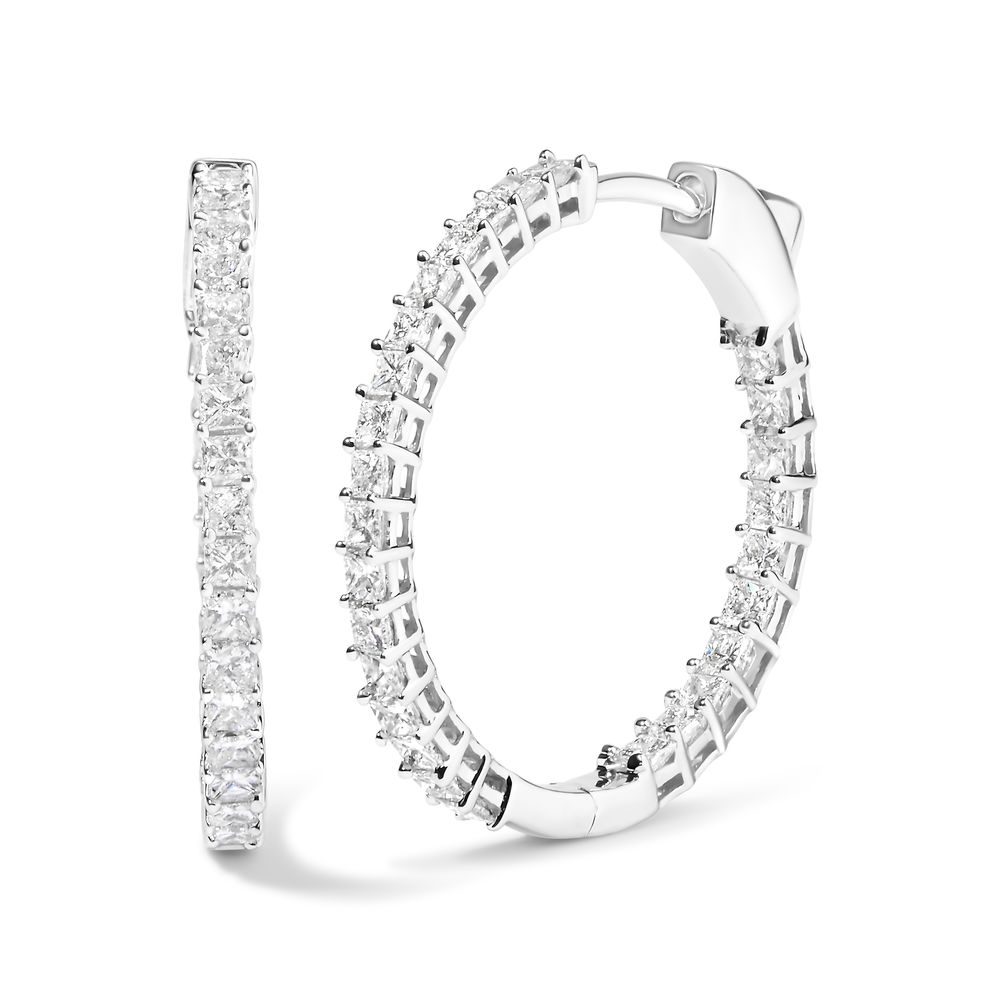 14 Karat Weißgold Natural Princess Cut Diamond Inside Out Hoop Ohrringe (G-H Farbe, SI2 - I1 Klarheit)