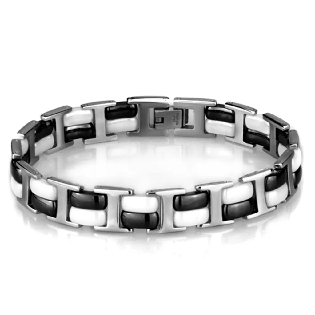 3W998 - Hoch poliertes (ohne Beschichtung) Edelstahl-Armband mit Keramik in Jet