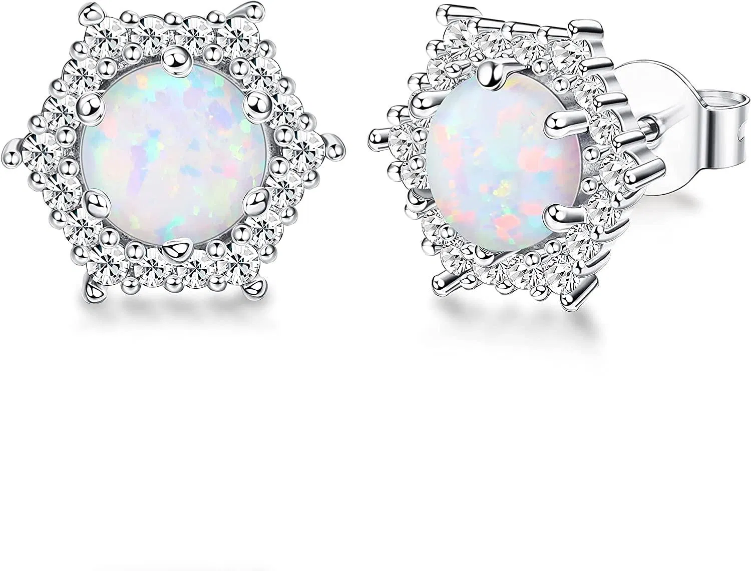 Opal Stud Ohrringe für Frauen 6mm Opal und Kubik Zirkonia Halo Stud Ohrringe Statement Ohrringe Oktober Geburtsstein Ohrringe