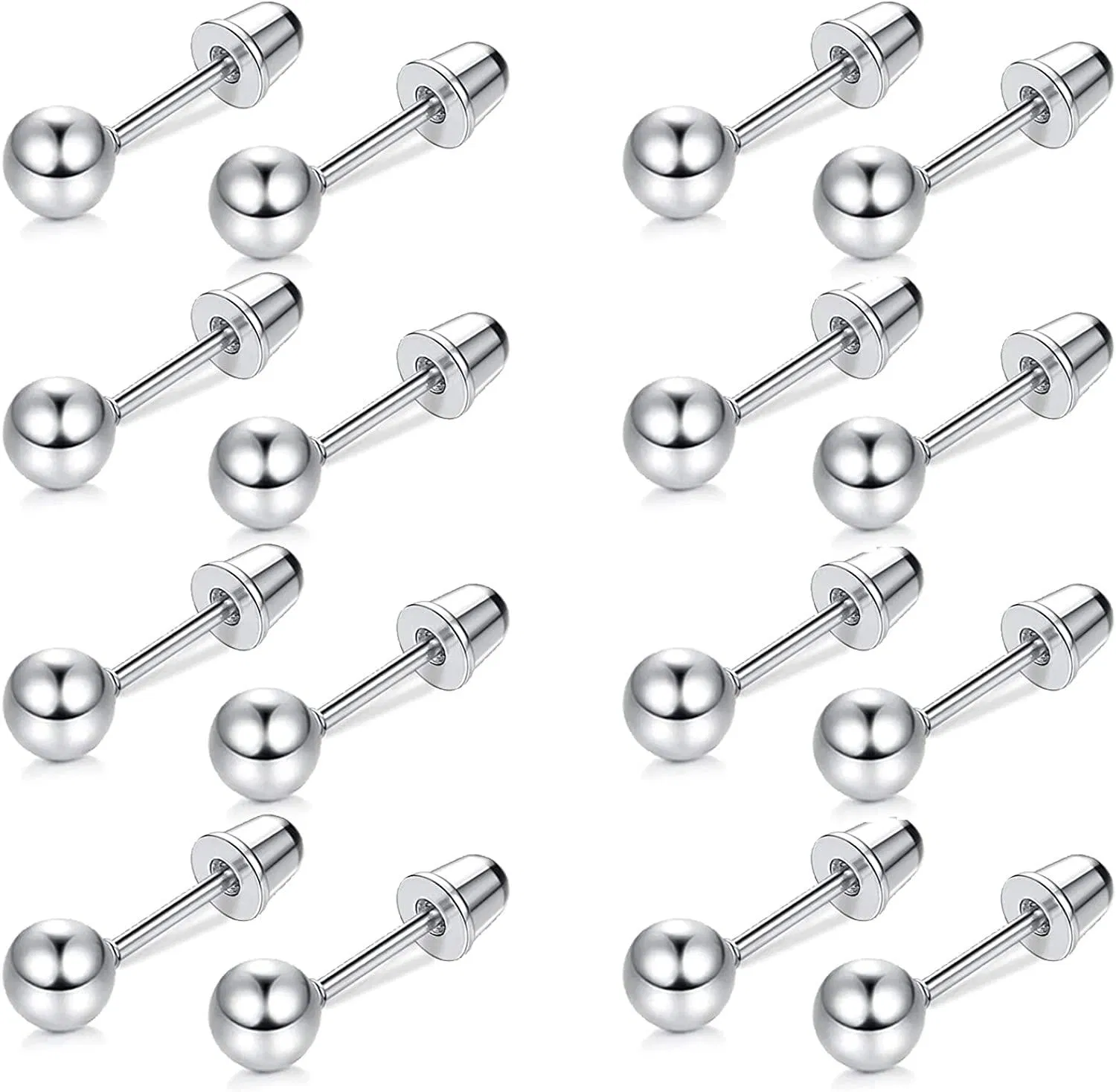 8 Paare 20G Cartilage Stud Ohrringe Rostless Round Ball Barbell Ohrringe für Frauen Männer Screwback Ohr Piercing 6MM
