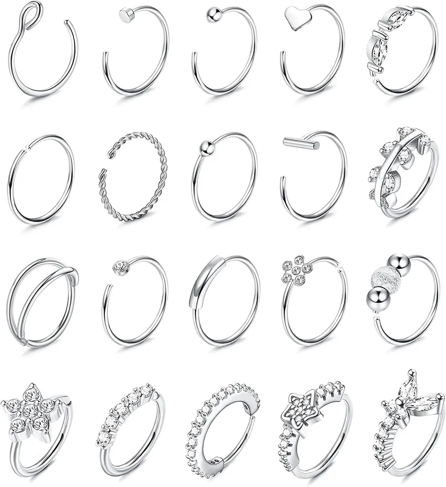 20pcs 20G Nasenringe Schleife für Frauen Männer 316L Edelstein gepflasterte CZ süße Schmetterling Knorpel Helix Ohrringe Schleife Lippen Septum Nasen Piercing Schmuck