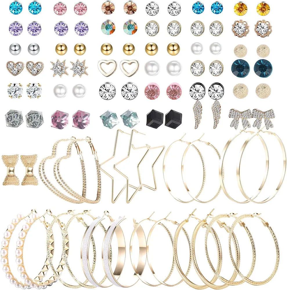 Big Hoop Stud Ohrringe Set Assorted Multiple Cute Ohrringe Herz Crystal Star Ball Ohrringe Pack 47 - 60 Paare Set Geschenk für Frauen
