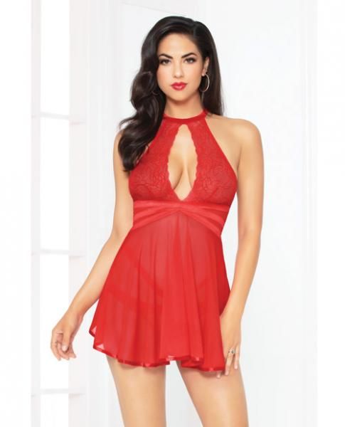 Babydoll Strappy Waist& Panty Criss Cross Waistband Rot Md