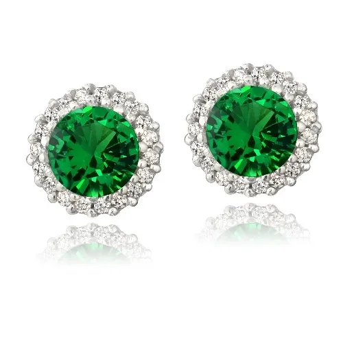 Sterling Silber 3,2ct geschaffen Grün Quarz & CZ Halo Stud Ohrringe