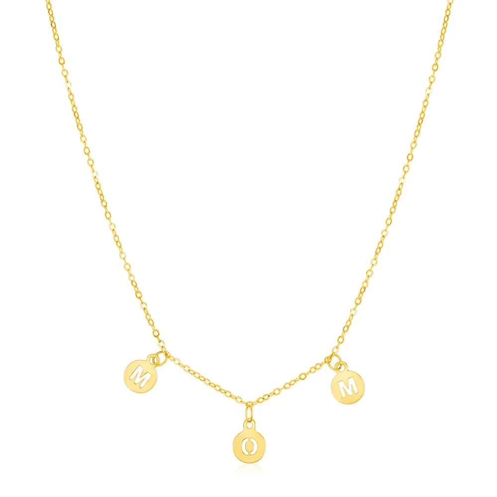 14 Karat gelbes Gold Mama Halskette mit Kreis Tropfen