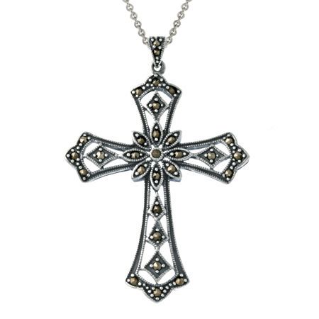 Sterling Silber Marcasite Filigree Kreuz Anhänger