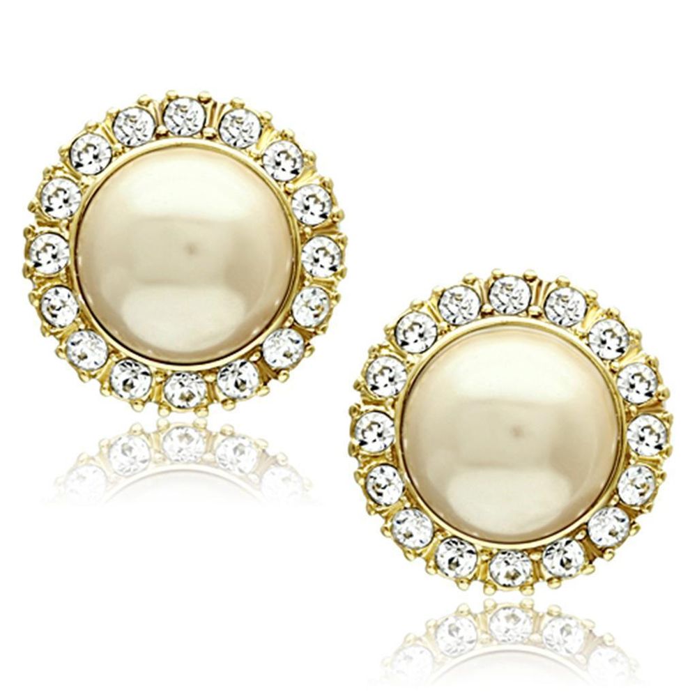 TK1381 - IP Gold (Ionenplating) Edelstahl Ohrringe mit synthetischer Perle in Citrine Gelb
