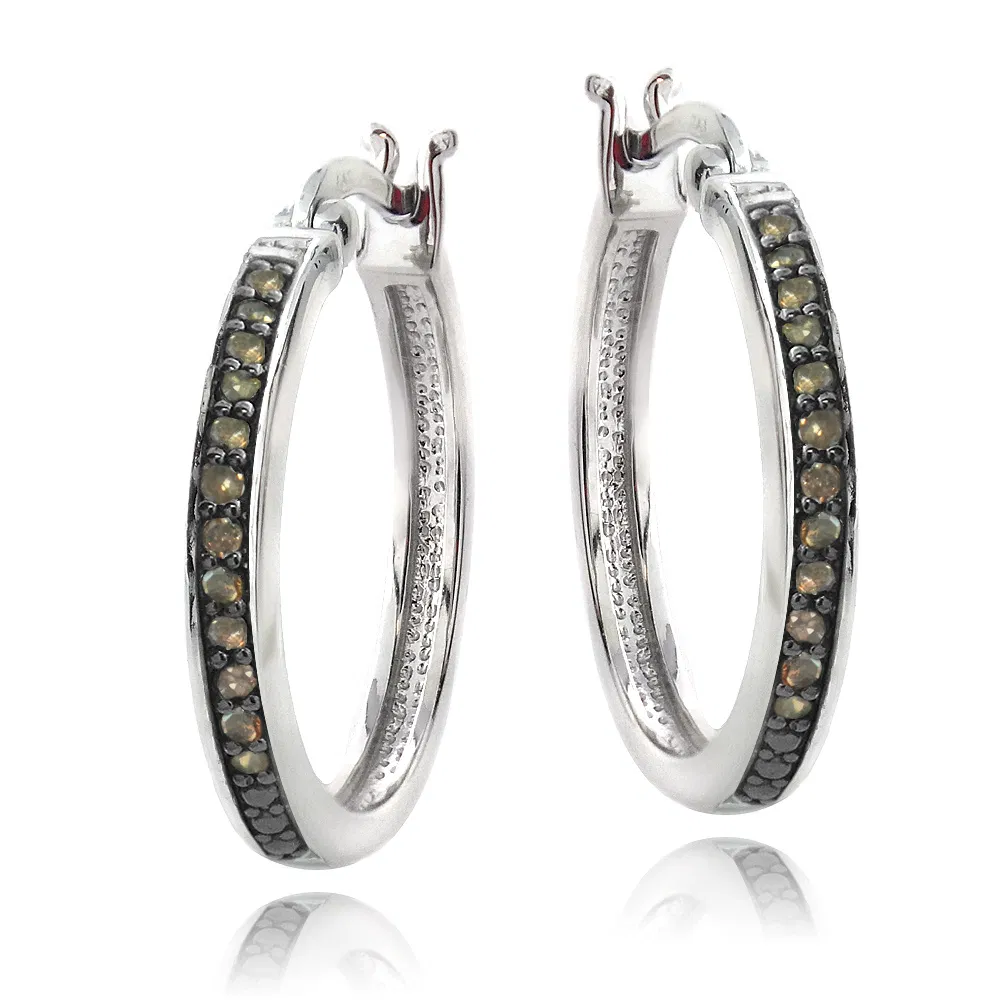 Sterling Silber 1 / 4ct Champagner Diamant 20mm Hoop Ohrringe