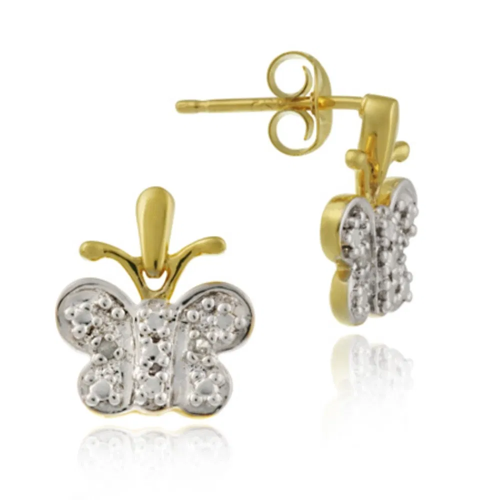 18 Karat Gold über Sterling Silber Diamant Accent Butterfly Ohrringe