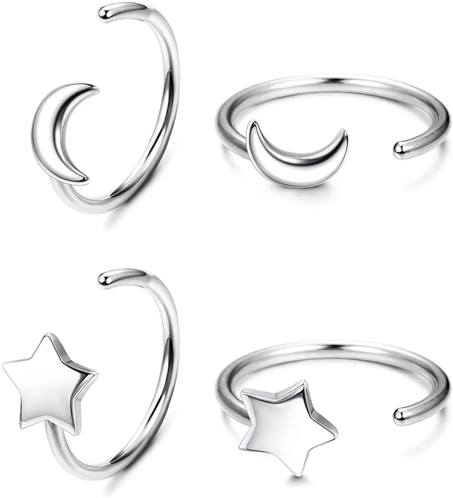 2 Paare 925 Sterling Huggie Studs Ohrringe kleine Halbschleife Ohrringe für Frauen Mädchen winzige Knorpel Ohrringe Ballstar Opal Moonstone Ohrringe hypoallergene Nase Piercing Ring 20G