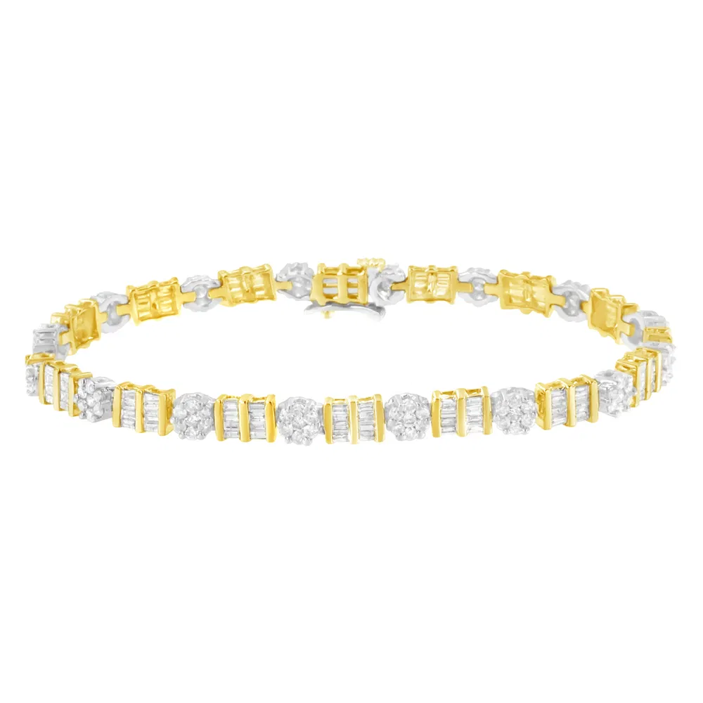 14 Karat Gold 3 - 3 / 8 Cttw Round & Baguette-Cut Diamant Cluster Wechselstation 7