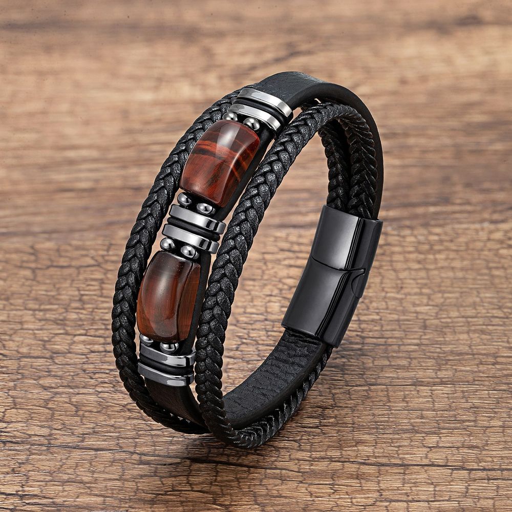 Männer Tiger Eye Armband Multilayer Leather Strap