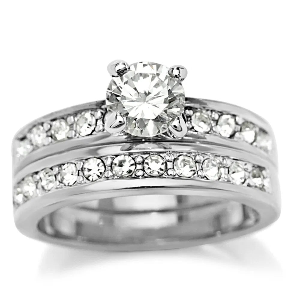 8X002 - Rhodium-Messing - Ring mit AAA-Klasse CZ in Clear