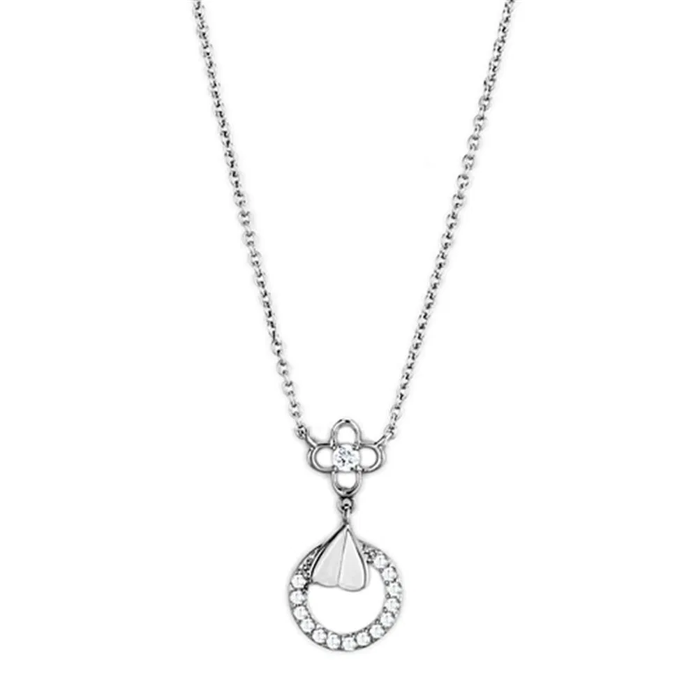 3W419 - Rhodium-Messing - Halskette mit AAA-Klasse CZ in Clear