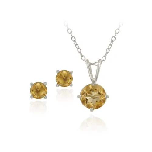 Sterling Silber 2ct TGW Citrine Round Solitaire Anhänger & Stud Ohrringe Set, 18